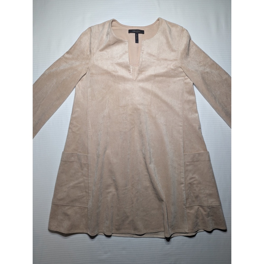 BCBG‎ Max Azria Faux Suede Shift Dress Beige Minimal Long Sleeve